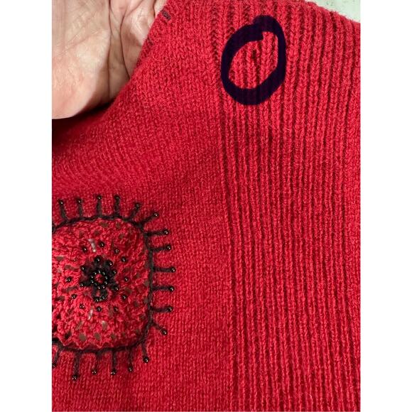 Woolrich Womens Ruby Red Sweater Vest Size Large  Wool Crochet Beaded READ - Picture 9 of 10